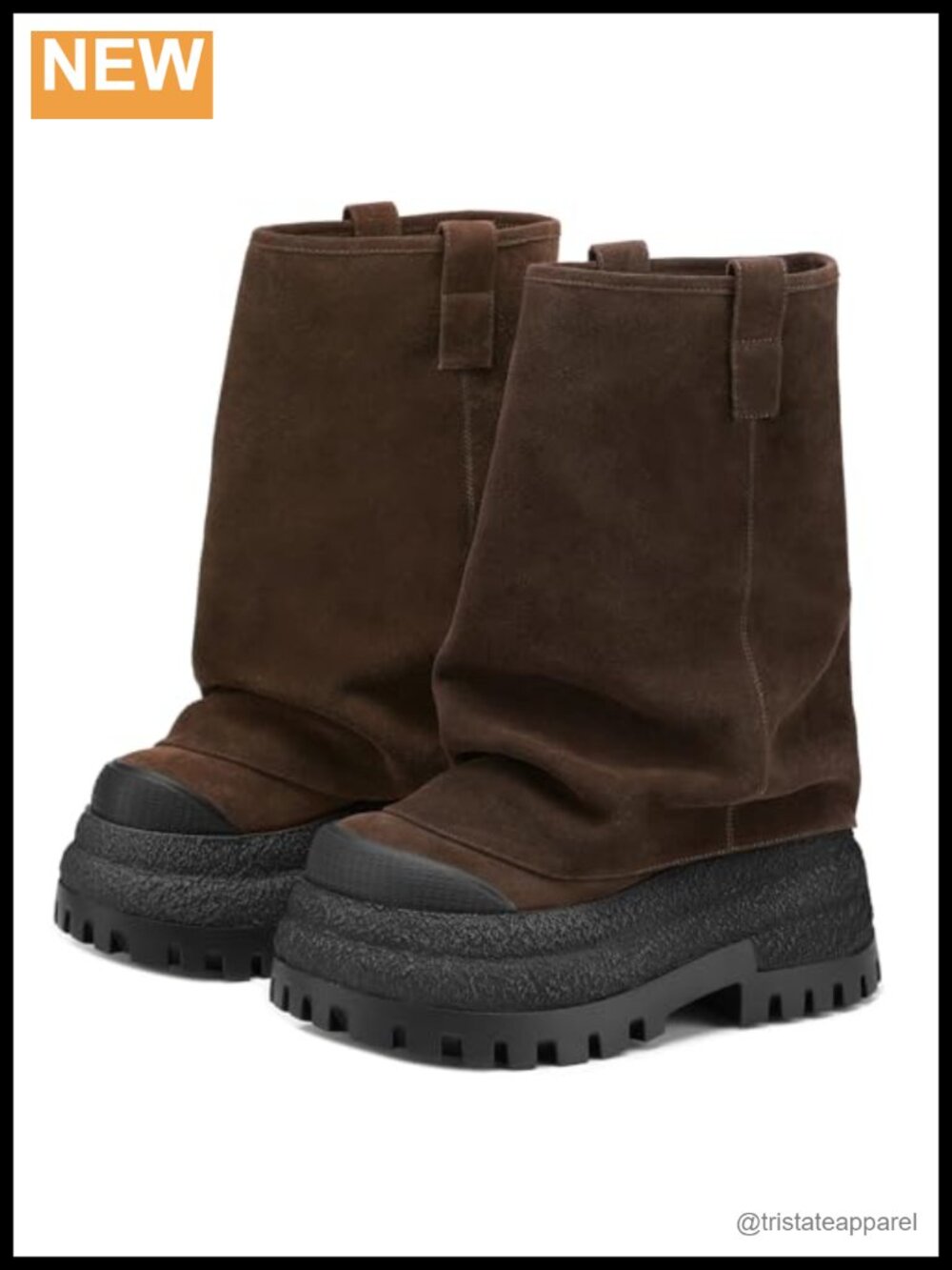 Suede Slouched Fold Over Mid Calf Boots Wide Calf Platform Chunky Heel Shark